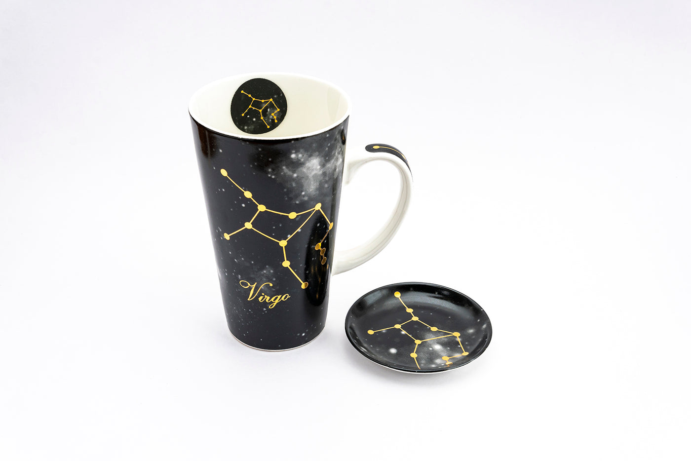 Zodiac Symphony (Virgo black) mug - Set of 1 tall mug & coaster