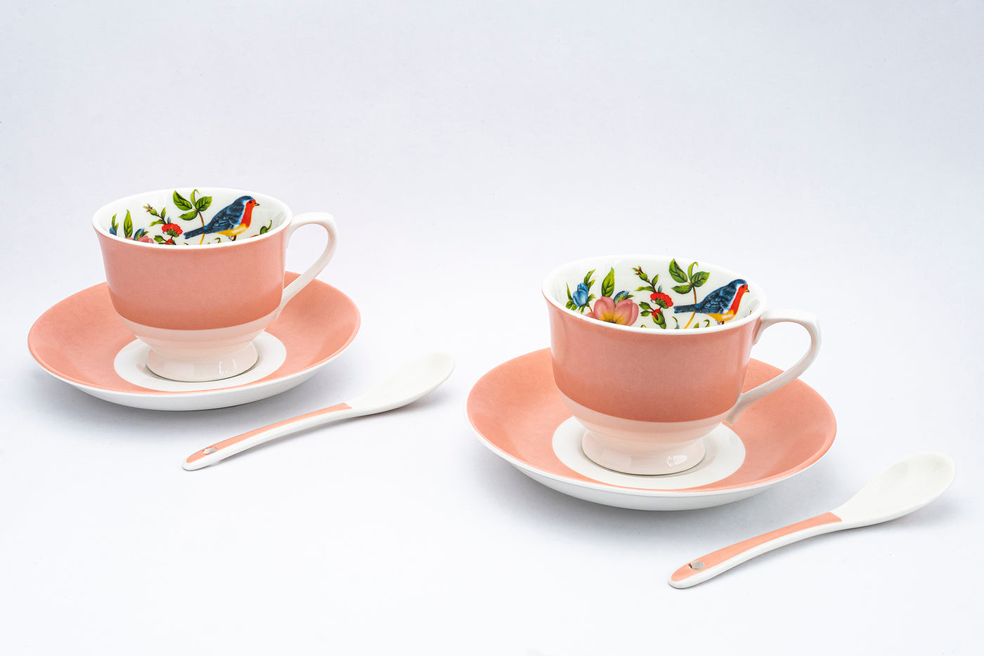 Pink Banded Bird Oasis Cups & Saucer Set – Pack of  12 pcs