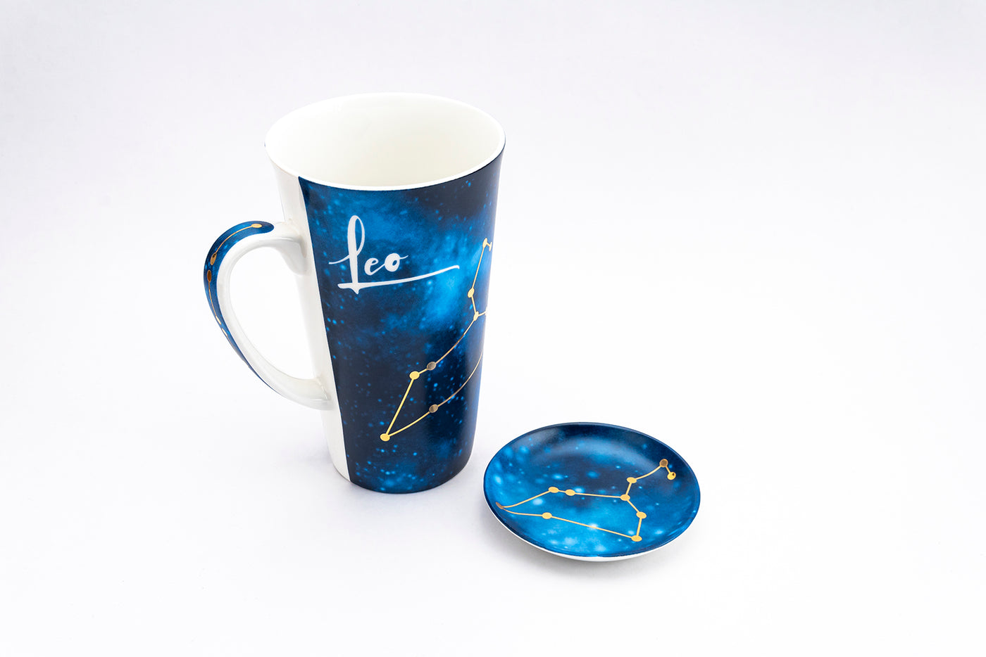 Zodiac Symphony (Leo blue) mug – Set of 1 tall mug & coaster