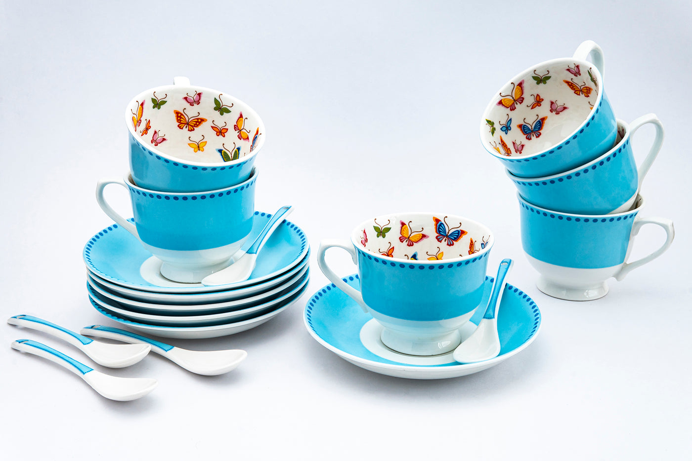 Blue Butterfly Symphony Cups & Saucer Set – Pack of  12 pcs