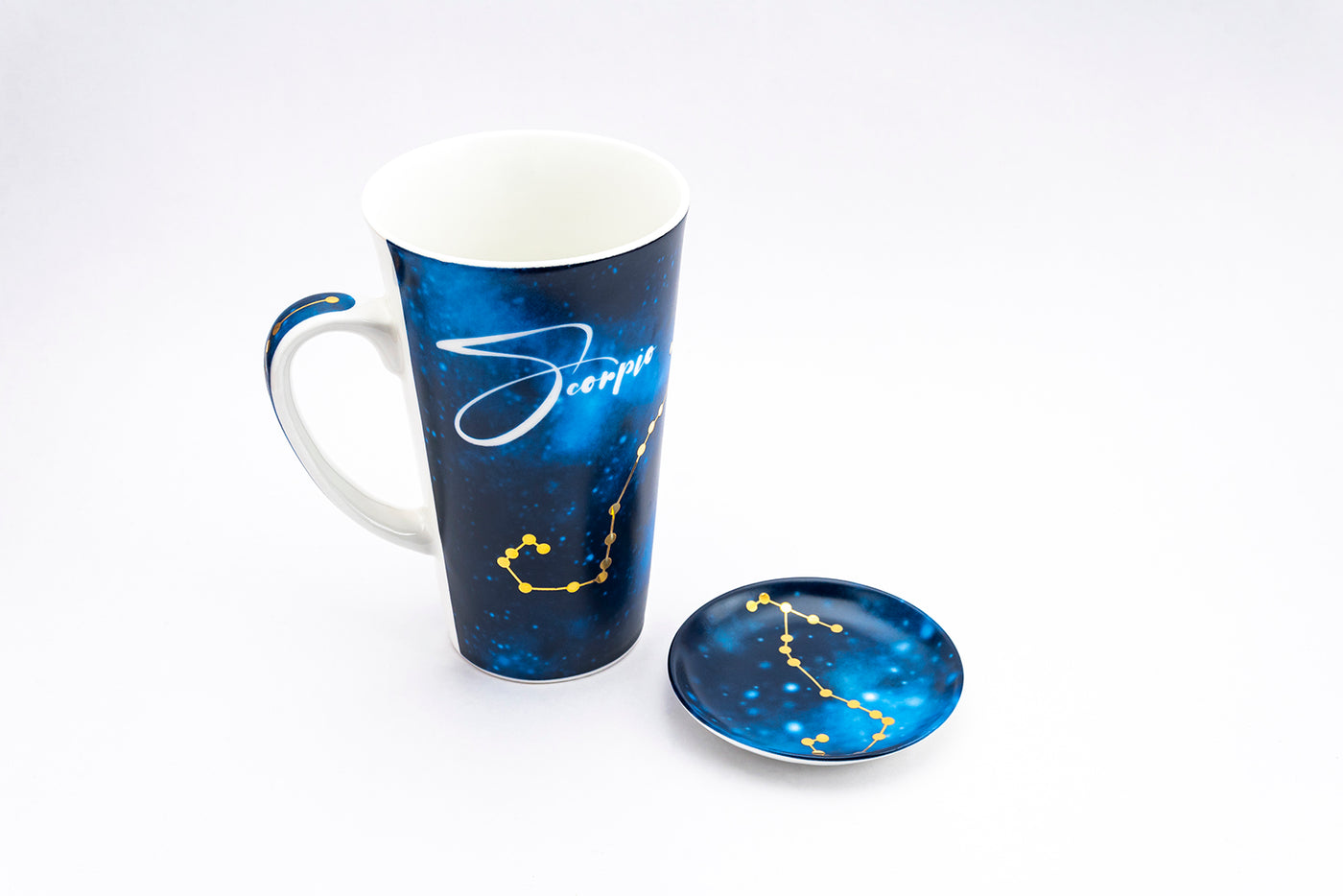 Zodiac Symphony (Libra blue) mug – Set of 1 tall mug & coaster