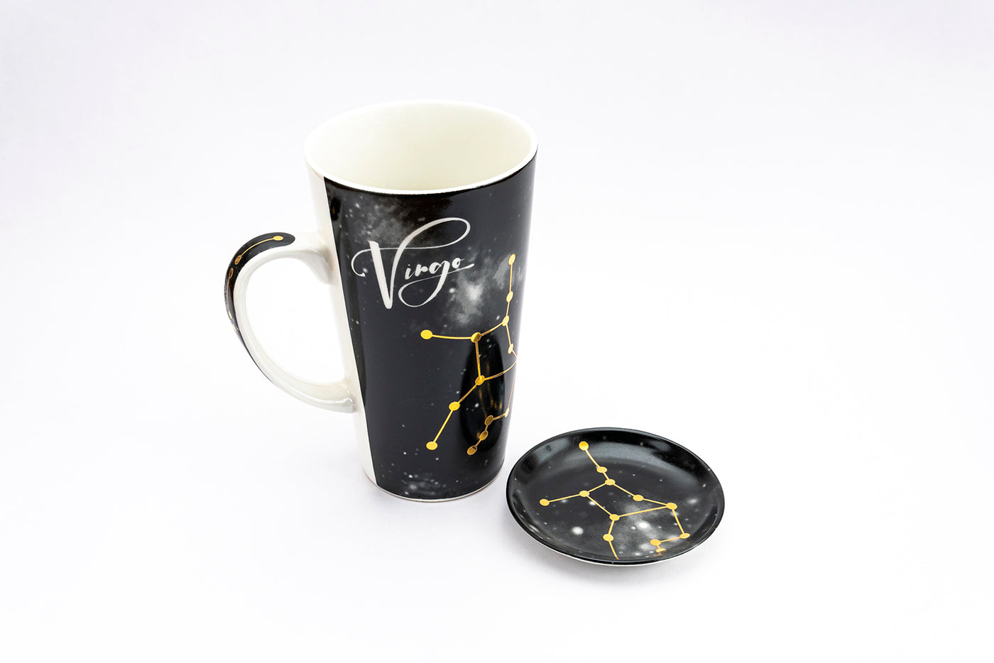 Zodiac Symphony (Virgo black) mug - Set of 1 tall mug & coaster