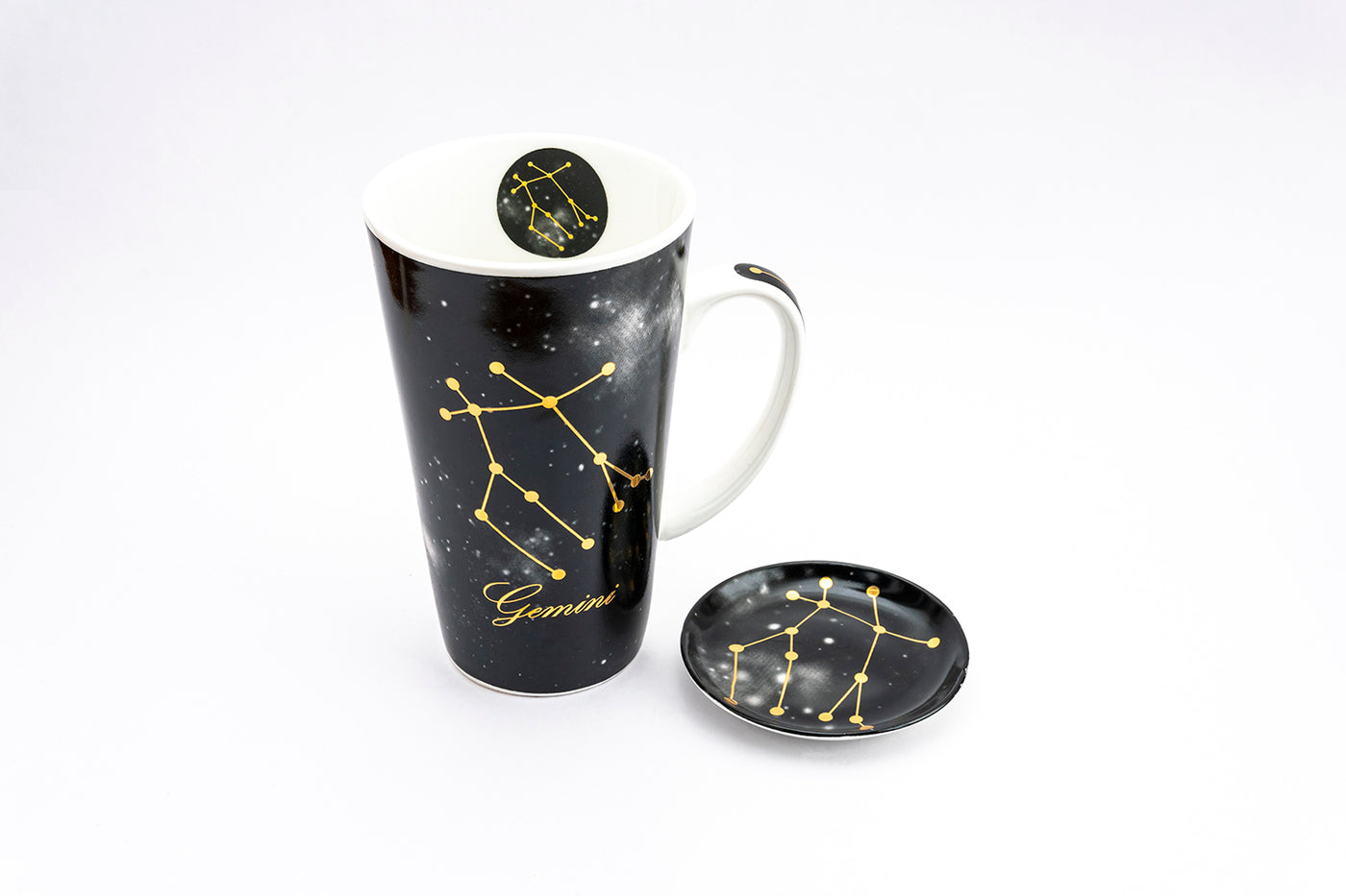 Zodiac Symphony (Gemini black) mug – Set of 1 tall mug & coaster