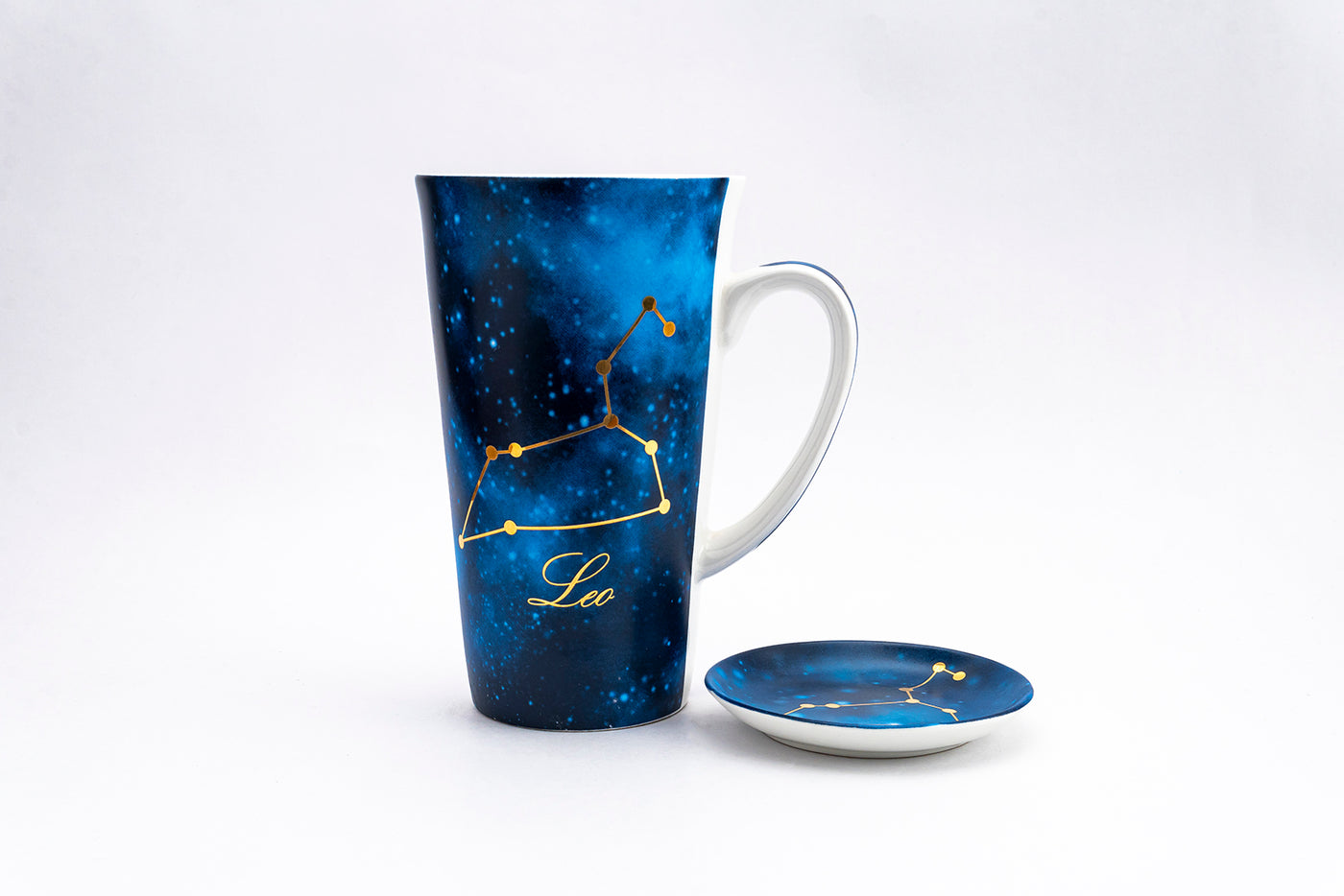 Zodiac Symphony (Leo blue) mug – Set of 1 tall mug & coaster