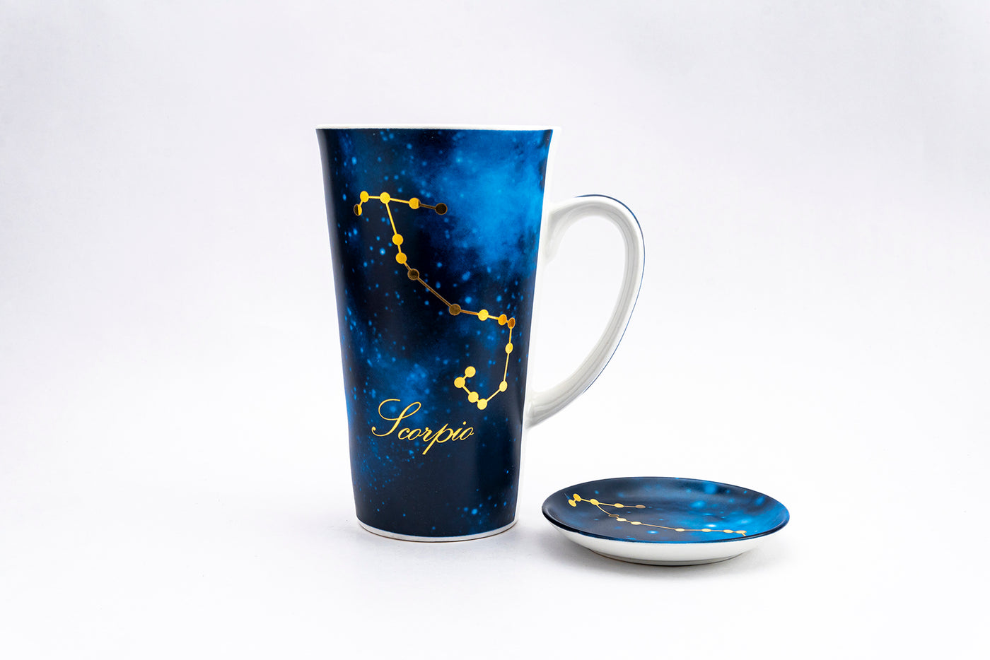 Zodiac Symphony (Libra blue) mug – Set of 1 tall mug & coaster