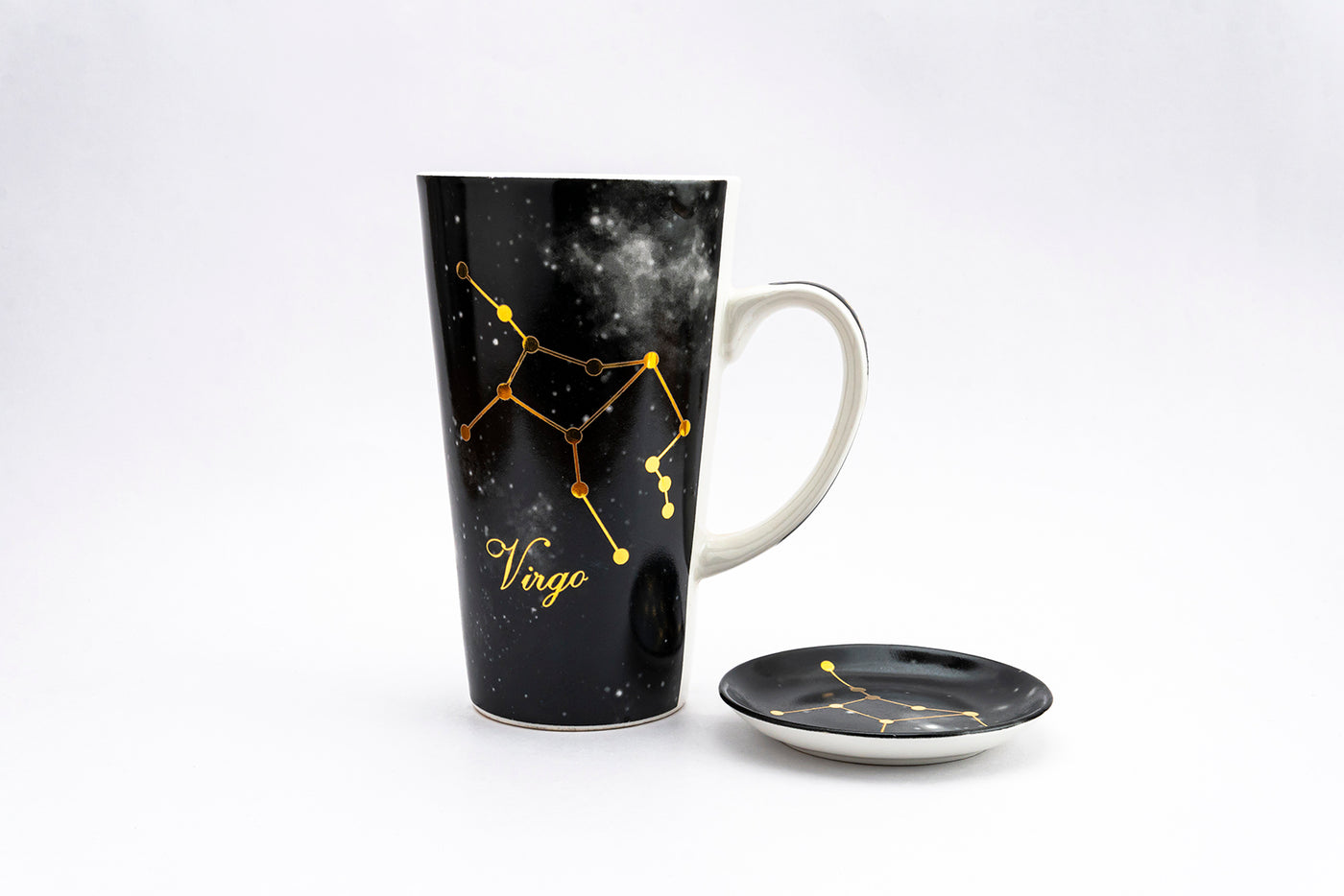 Zodiac Symphony (Virgo black) mug - Set of 1 tall mug & coaster