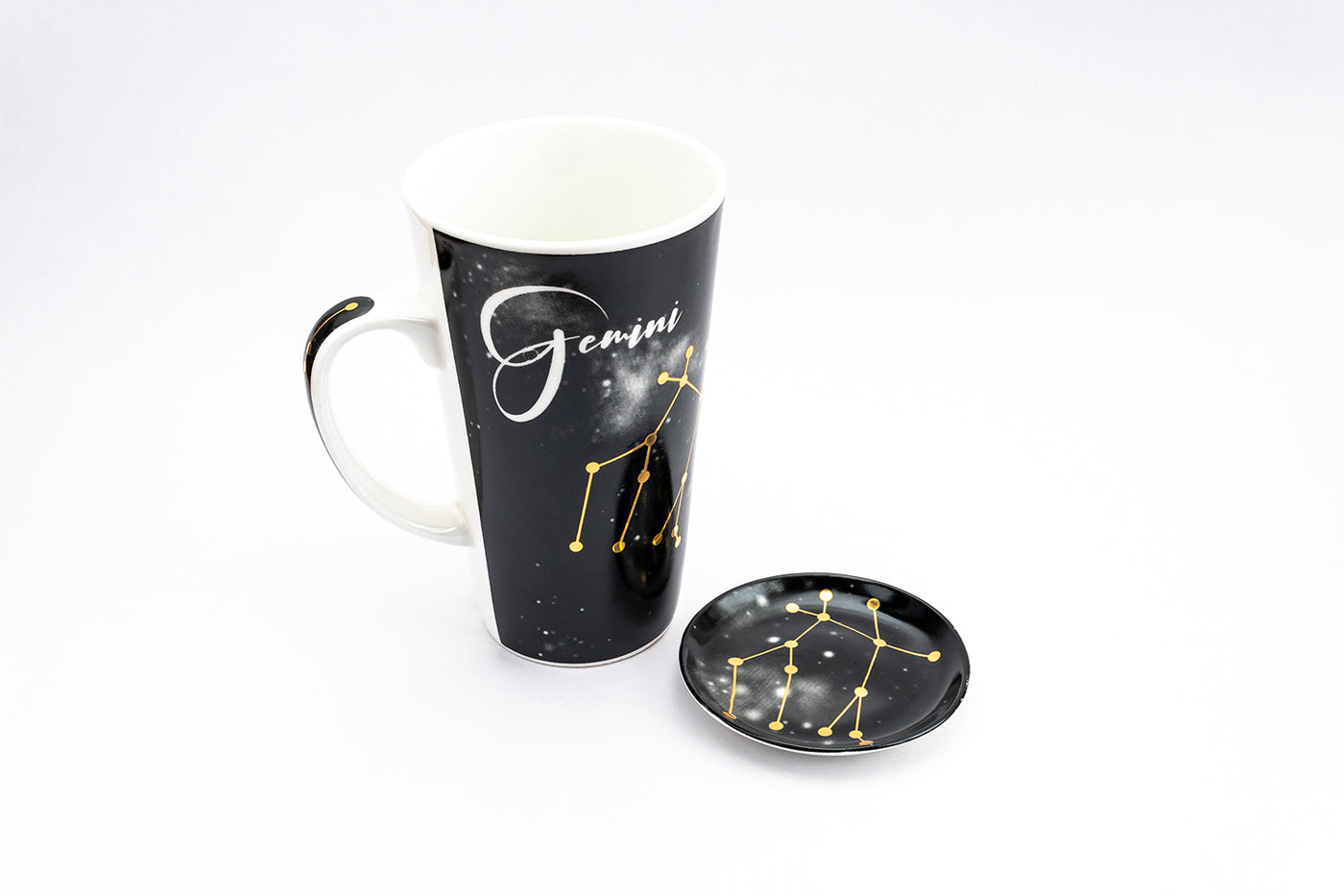 Zodiac Symphony (Gemini black) mug – Set of 1 tall mug & coaster