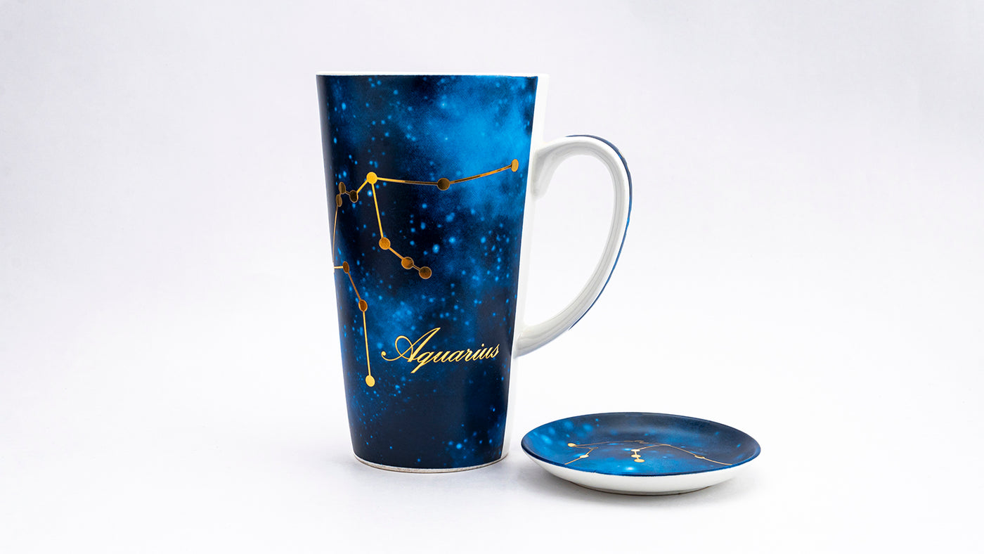 Zodiac Symphony (Aquarius) mug– Set of 1 tall mug & coaster