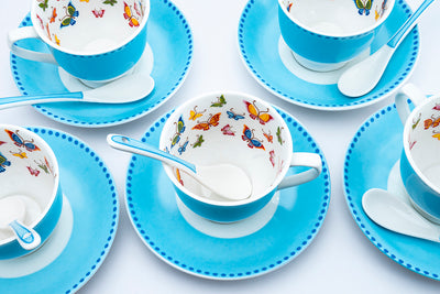 Blue Butterfly Symphony Cups & Saucer Set – Pack of  12 pcs