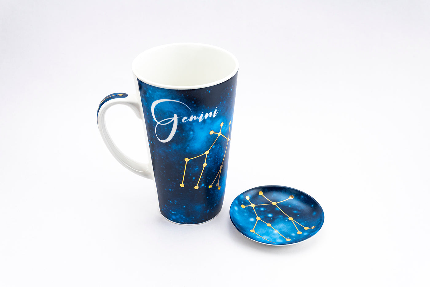 Zodiac Symphony (Gemini blue) mug - Set of 1 tall mug & coaster