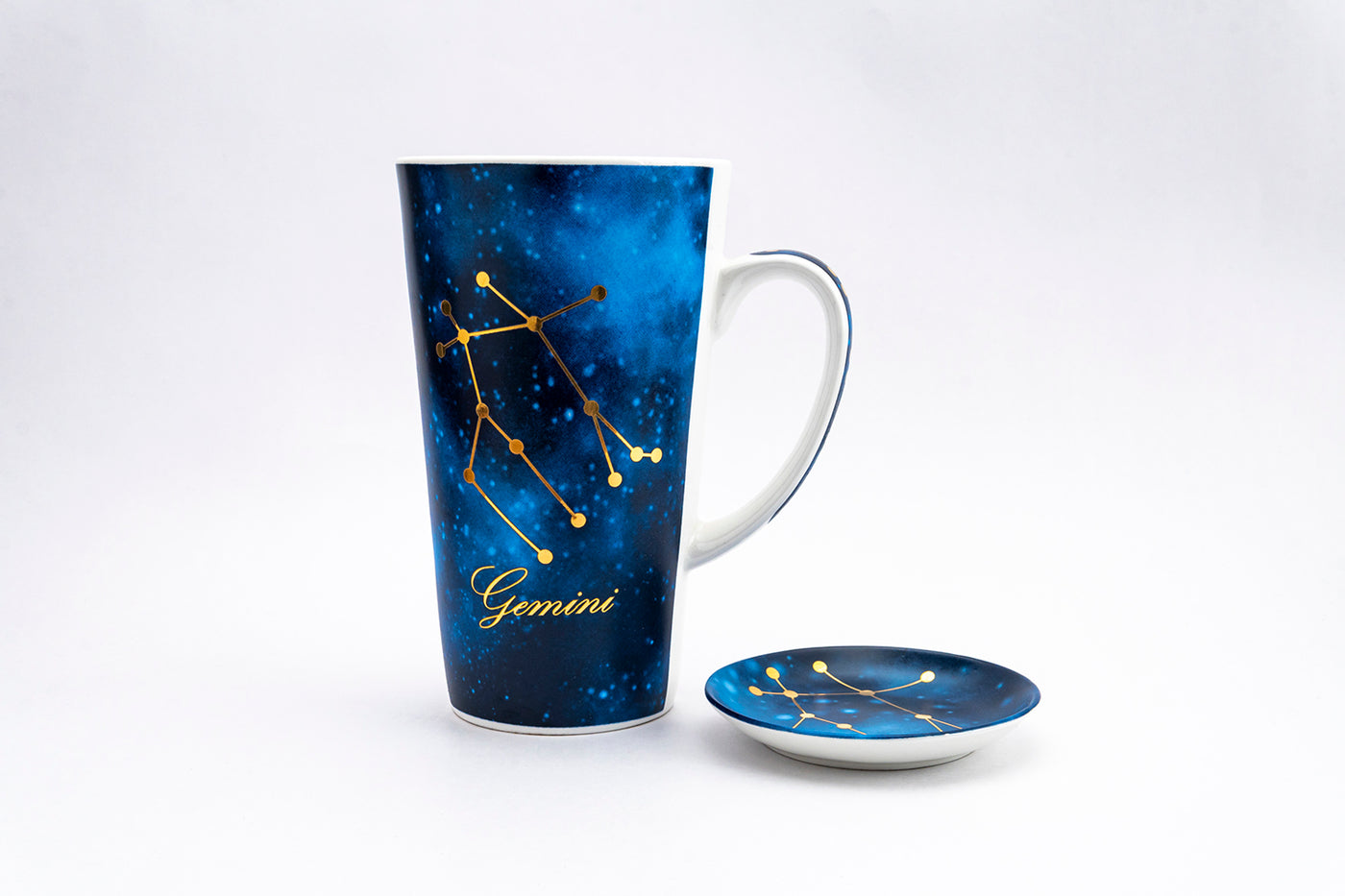 Zodiac Symphony (Gemini blue) mug - Set of 1 tall mug & coaster