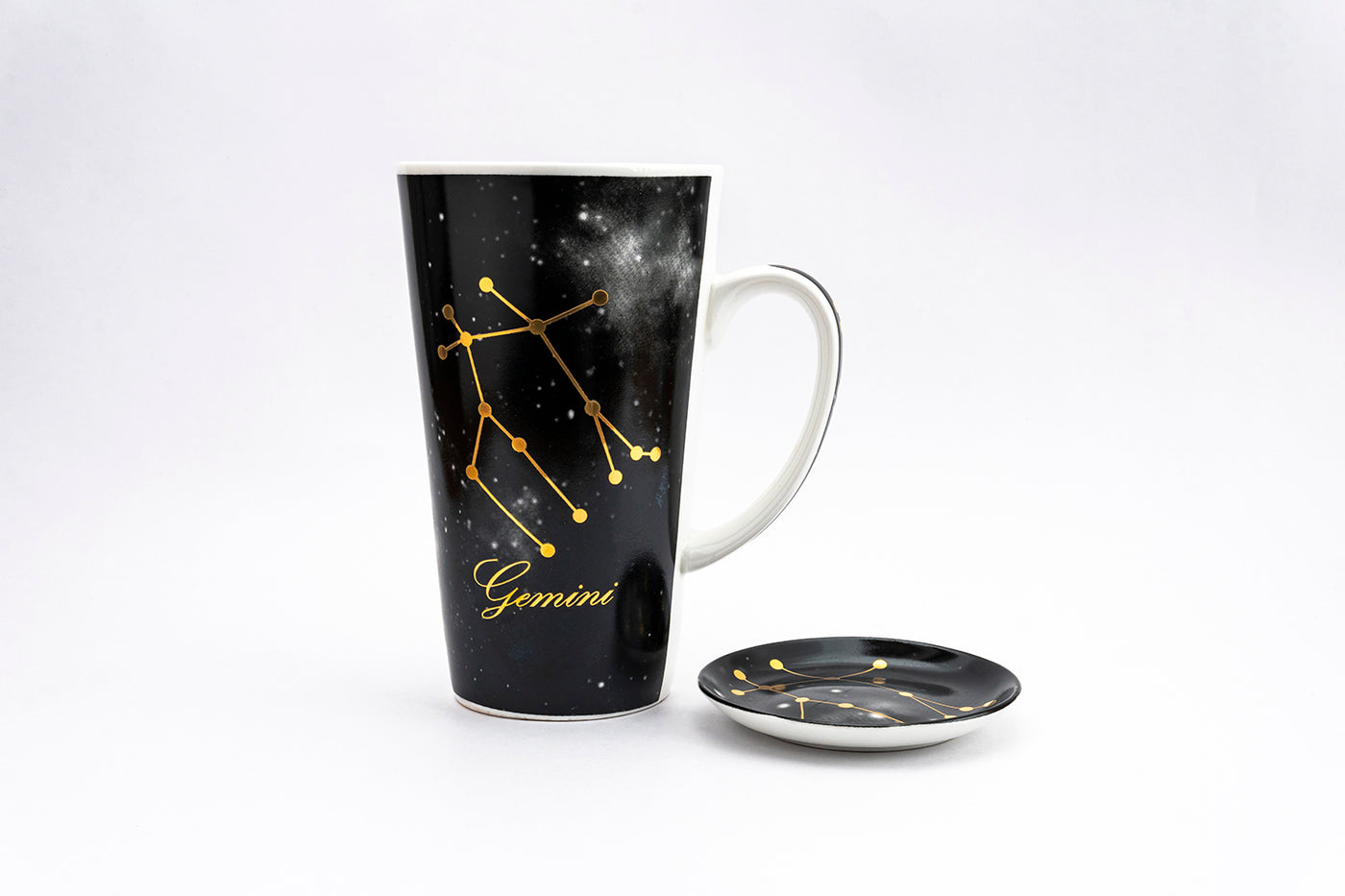 Zodiac Symphony (Gemini black) mug – Set of 1 tall mug & coaster