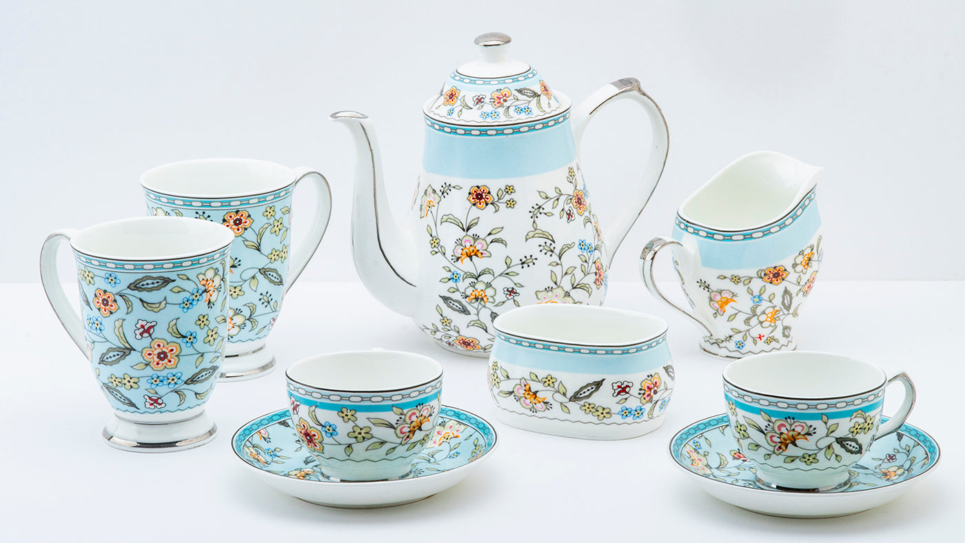 Blue Botanical Platinum Tea Service Set