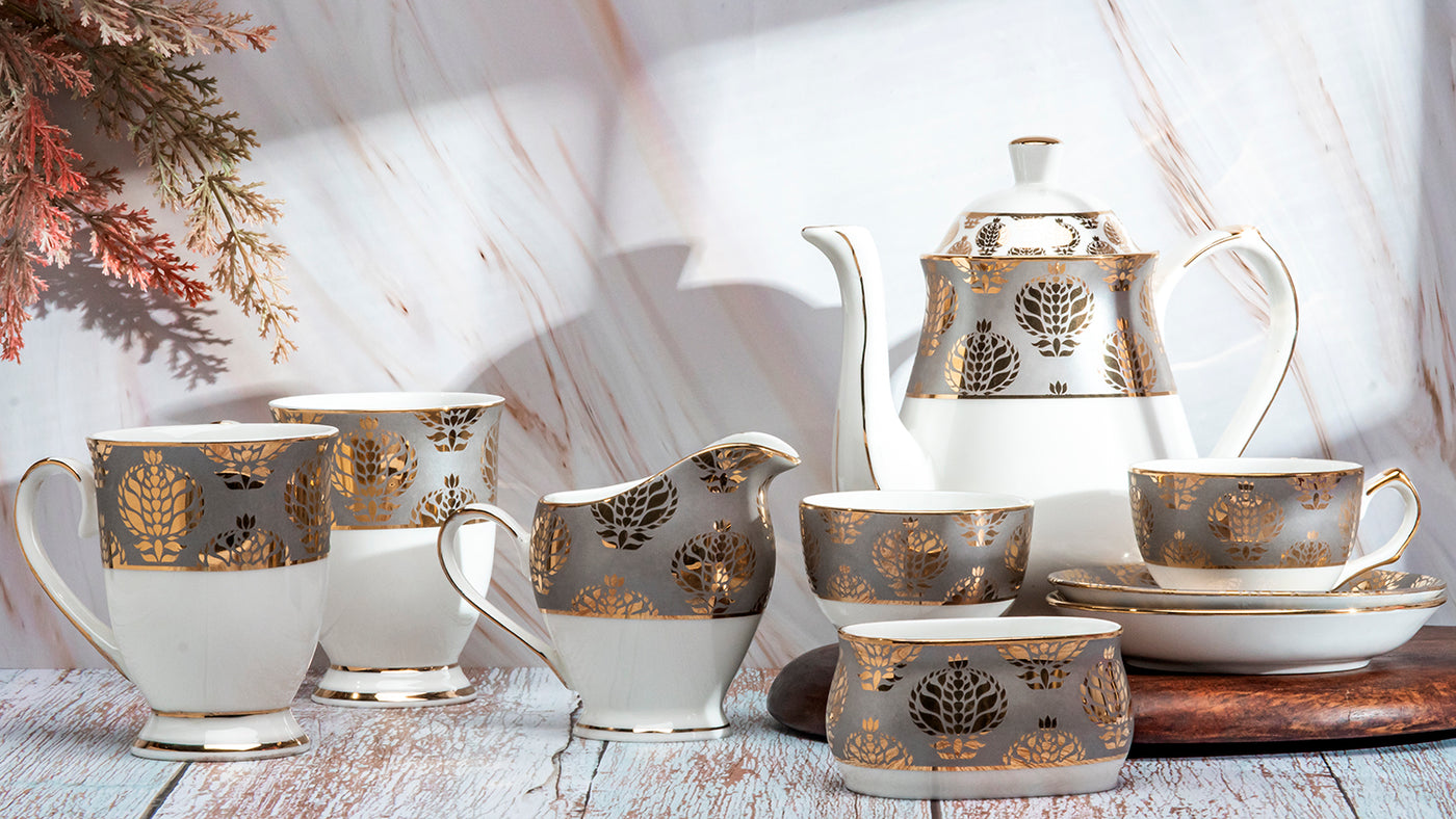 Gilded Silver footed Tea Service Set