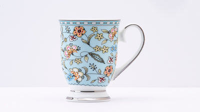 Blue Botanical  Platinum footed mug  – Set of 2