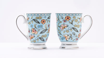 Blue Botanical  Platinum footed mug  – Set of 2