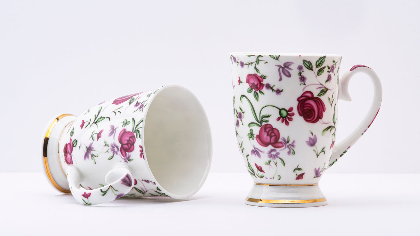 Button Rose Vine  footed mug – Set of 2