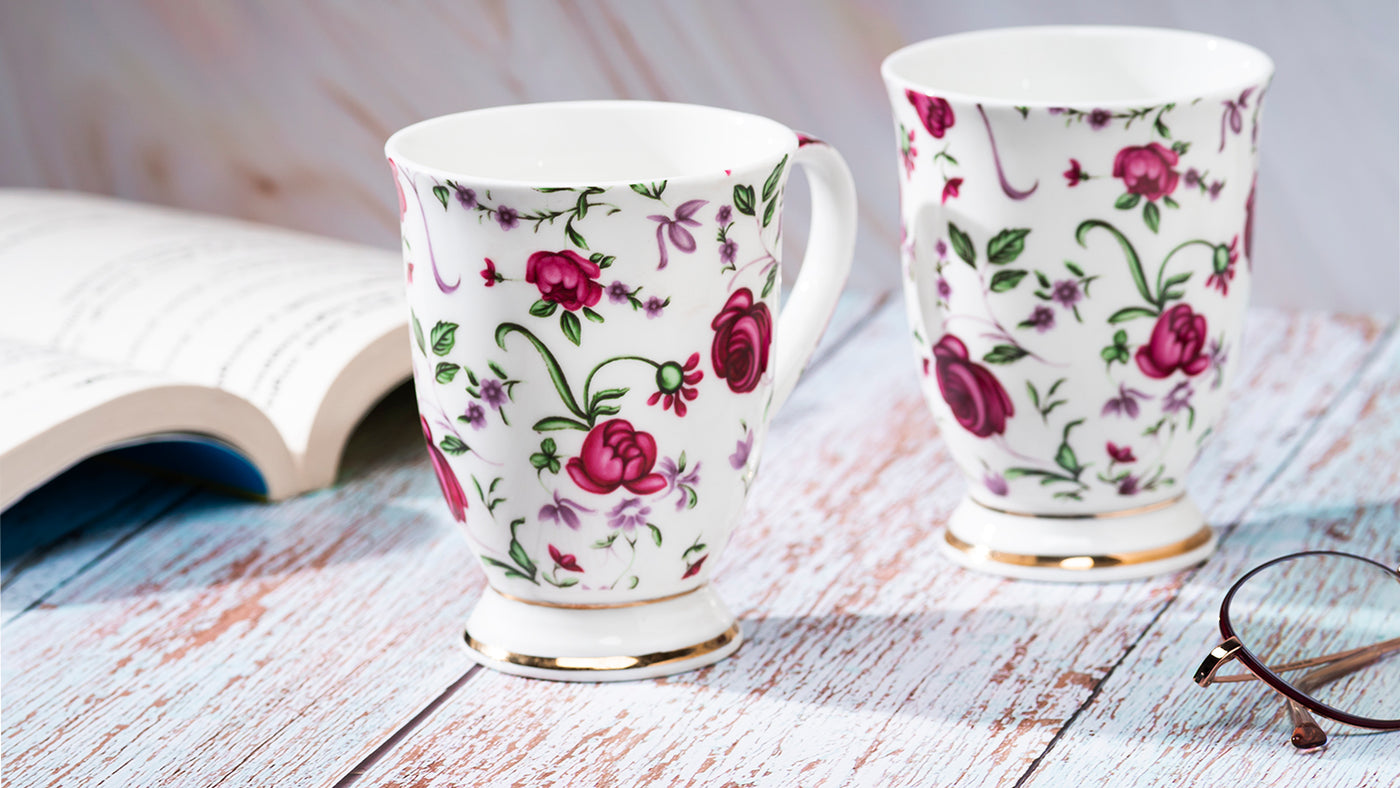 Button Rose Vine  footed mug – Set of 2