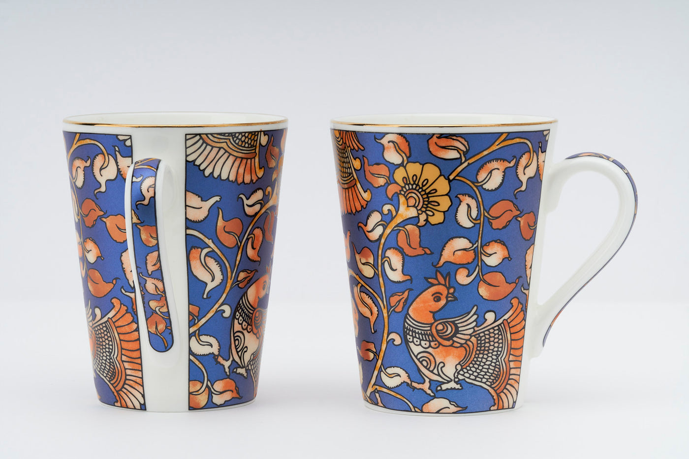 Bird in a Bush (Blue) tapered mug – Set of  2