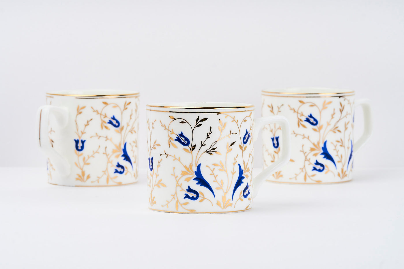 Golden Vine Tea & Coffee mugs (Blue) – Set of 6