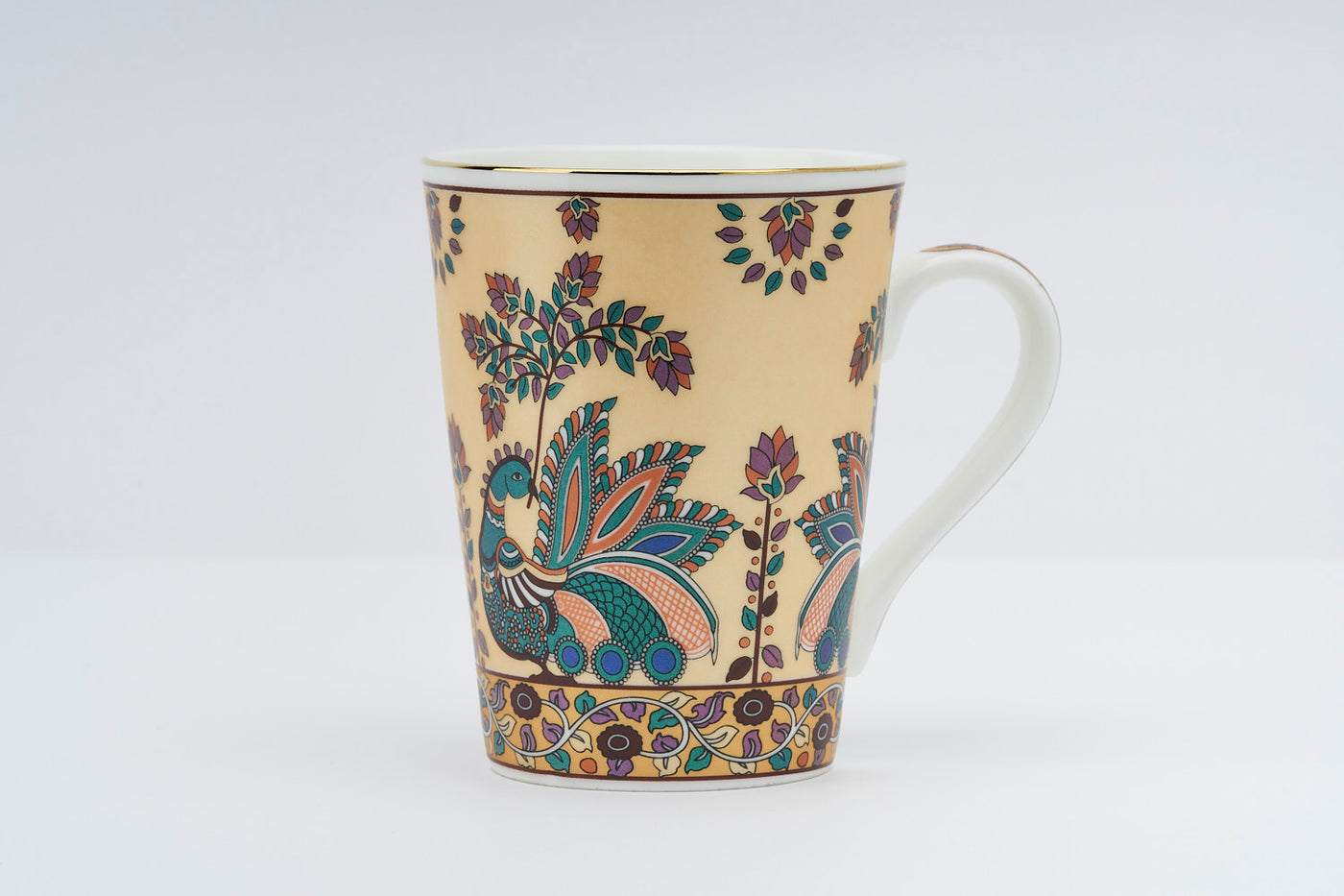 Madhubani Peacock tapered mug – Set of 2