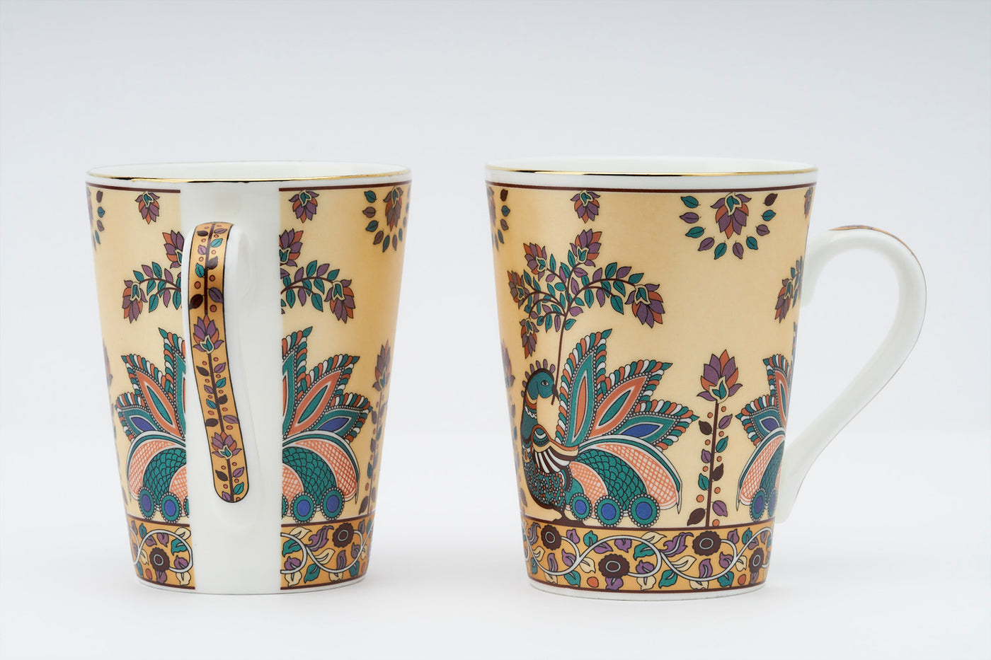 Madhubani Peacock tapered mug – Set of 2