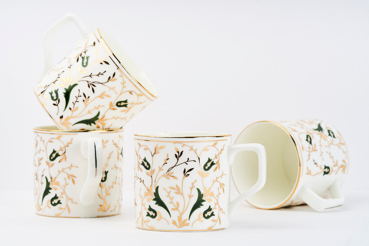 Golden Vine Tea & Coffee mugs (Green) – Set of 6