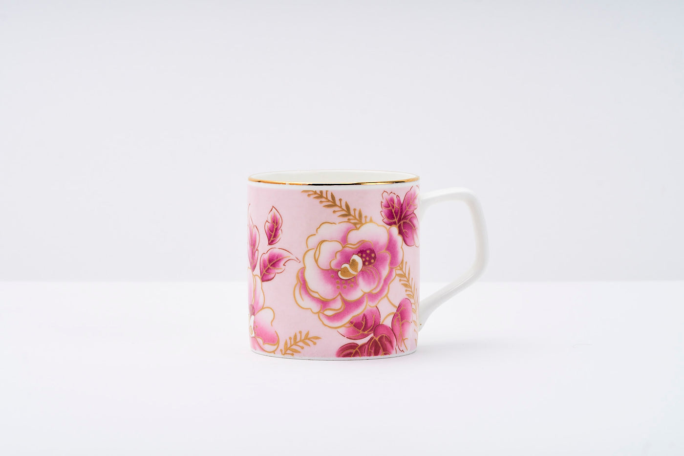 Pink & Gold blossom mugs - Set of 6