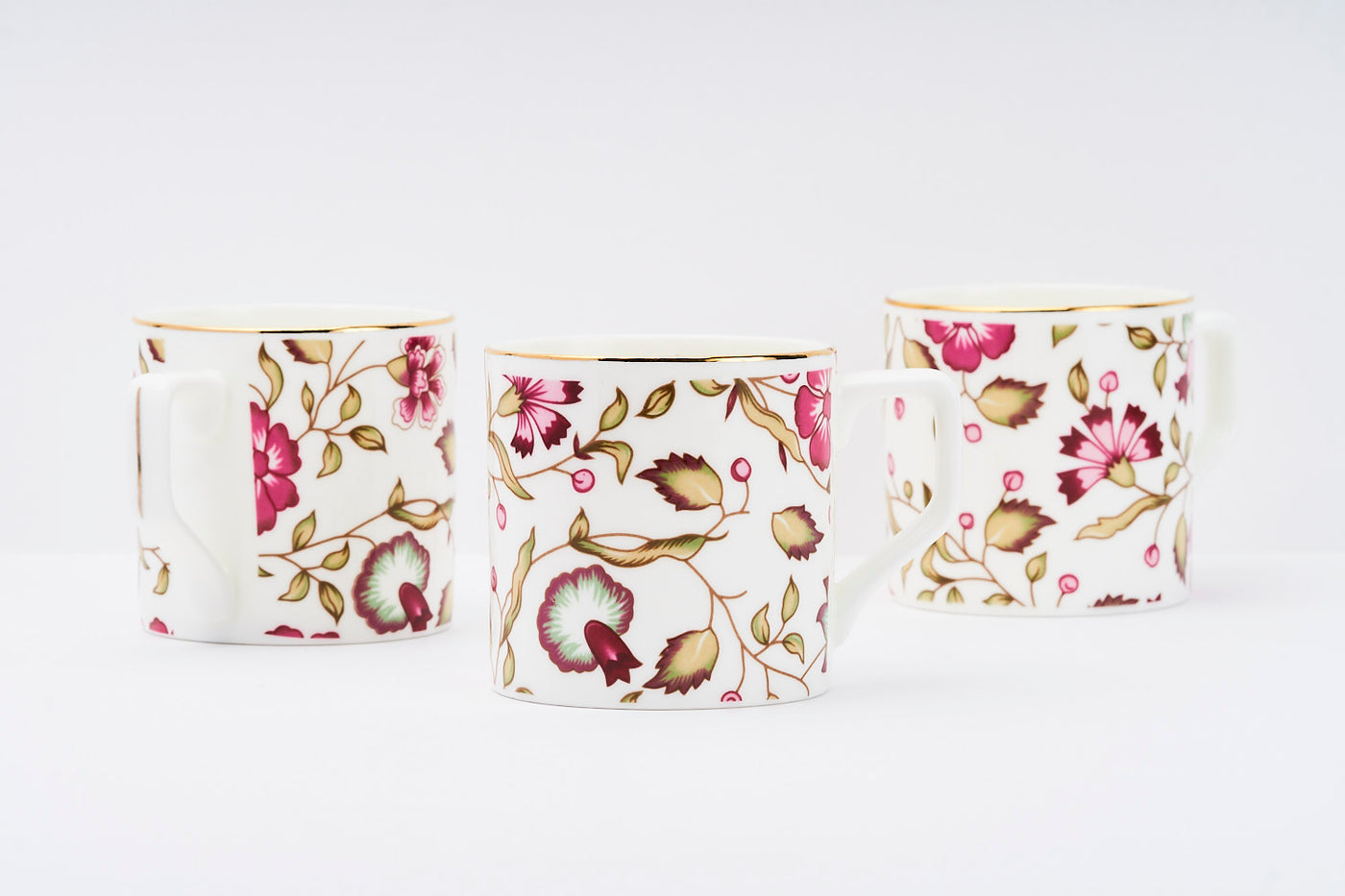 Pink & white blossom mugs - Set of 6