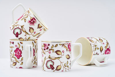 Pink & white blossom mugs - Set of 6