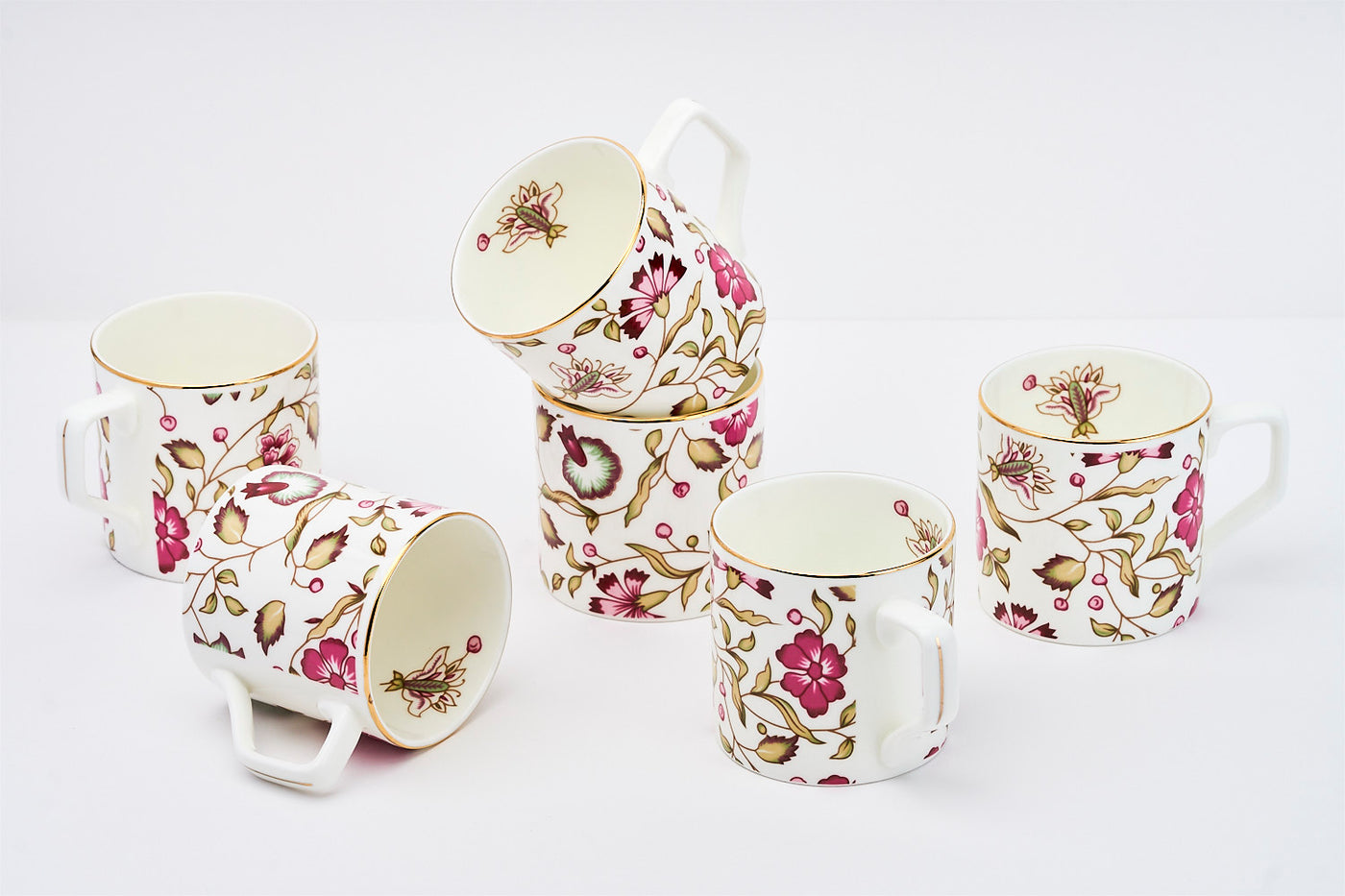 Pink & white blossom mugs - Set of 6