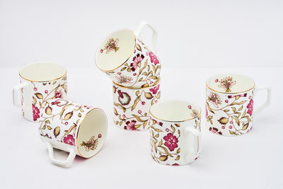 Pink & white blossom mugs - Set of 6