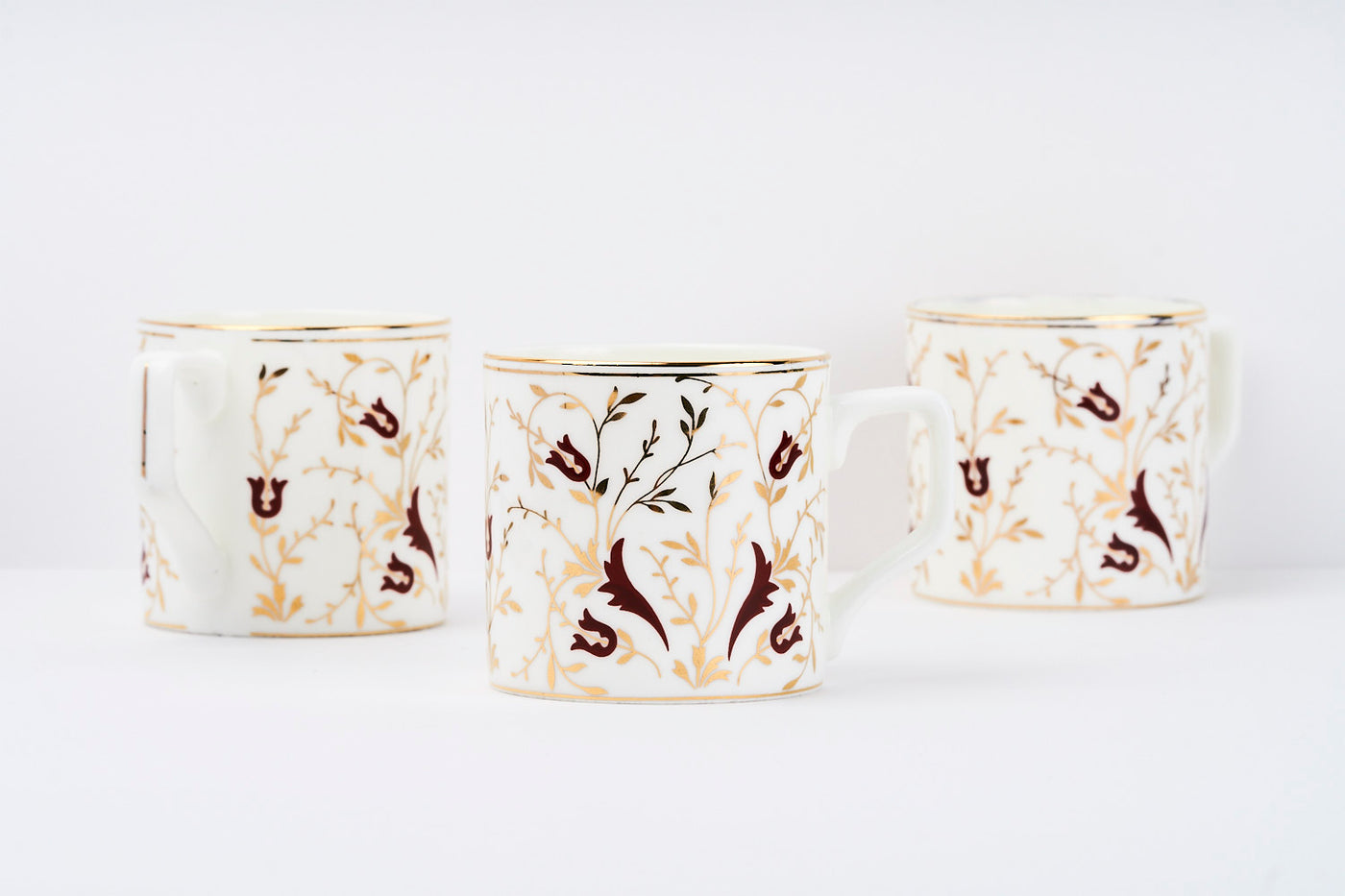 Golden Vine Tea & Coffee mugs (Maroon) – Set of 6