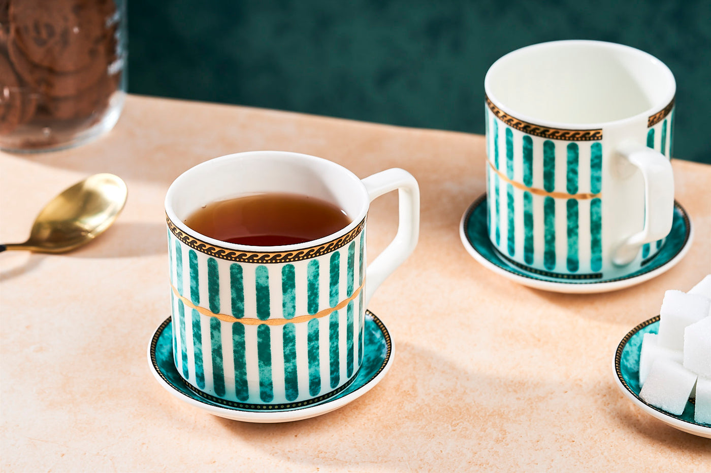 Elegance in Emerald cups & coasters - Set of 6 each