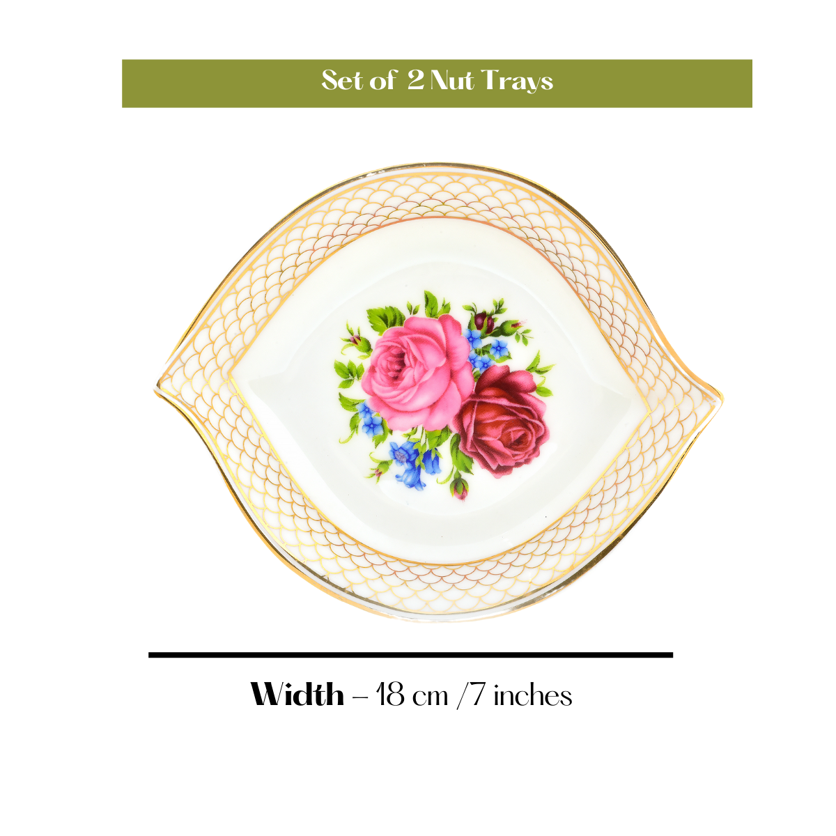 Gilded Red Rose Leaf Platter with 24K Gold detailing (7 inch wide) - Set of 2