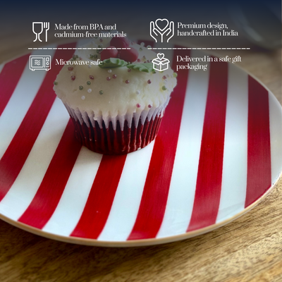 Red Candy Stripe snack plates - Set of 4 (7 inch each)