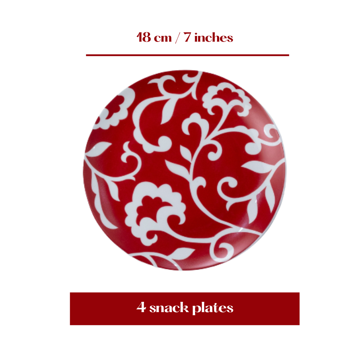 Red & White Florals snack plates - Set of 4 (7 inch each)