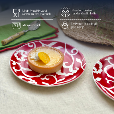 Red & White Florals snack plates - Set of 4 (7 inch each)