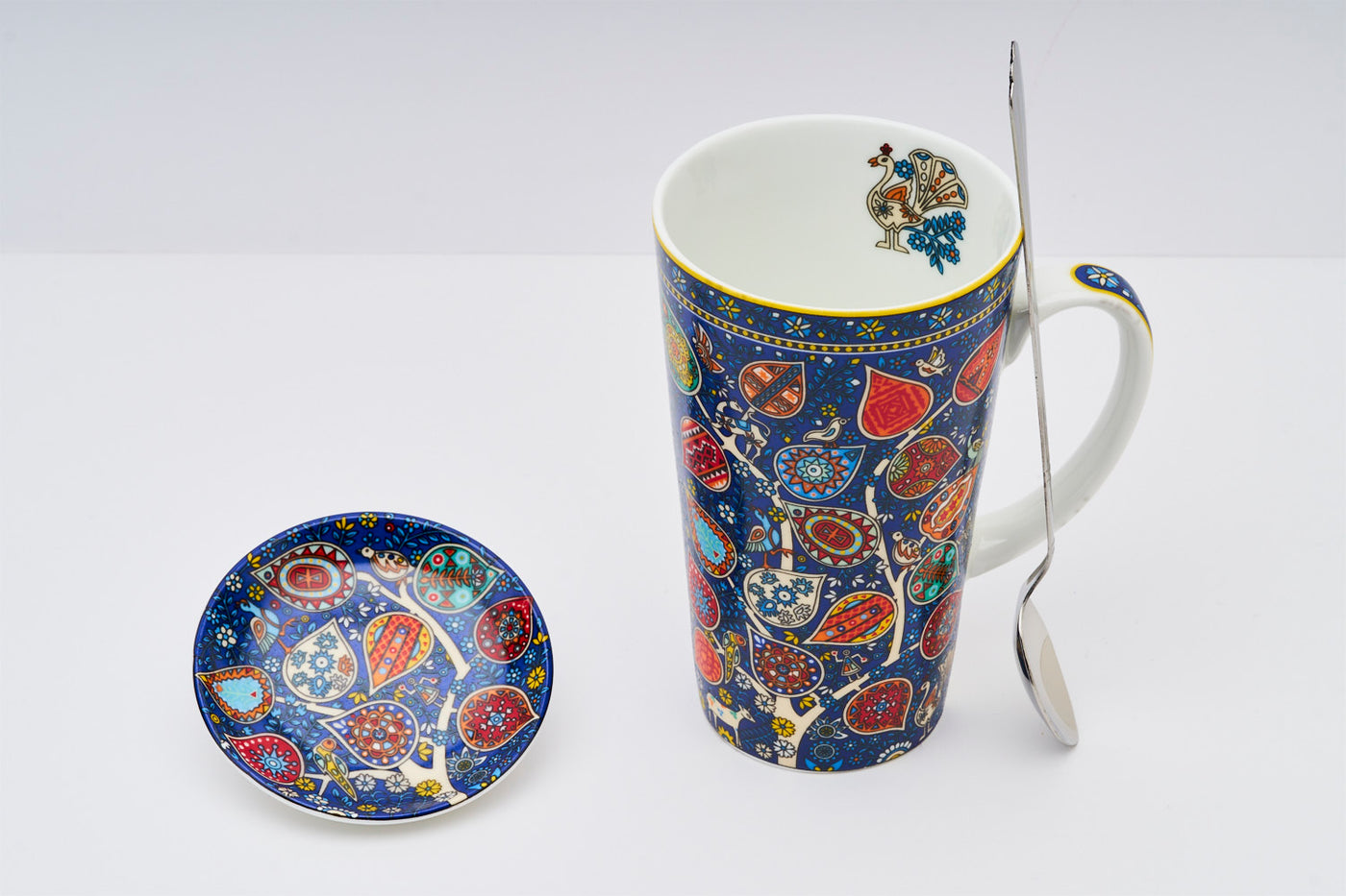 Blue Jaali Tall Mug with Spoon and Coaster - Set of 1