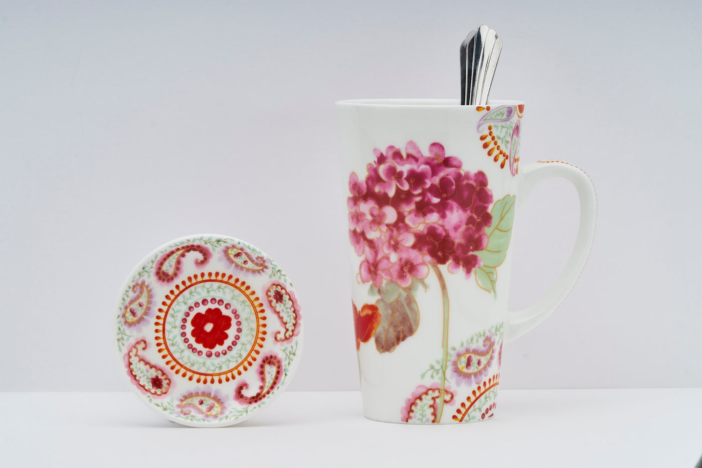 Orchid Oasis mug – Set of 1 tall mug, 1  spoon & 1 coaster