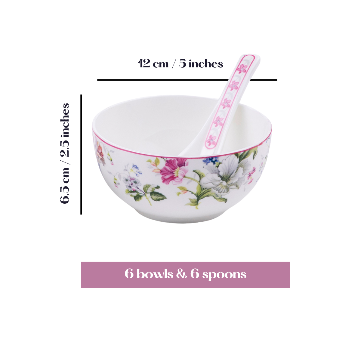 Garden Splendor soup set - Set of 6 bowls & 6 spoons
