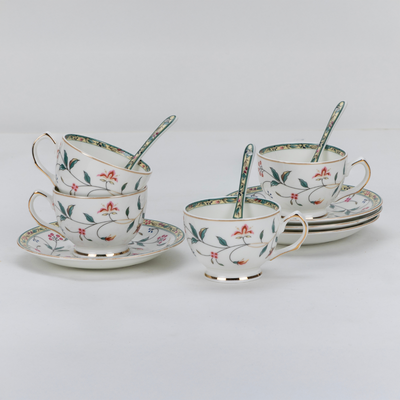 Blush Pink & Charm 15 piece Tea Set - 6 Cups & 6 Saucer, 1 Kettle, 1 Milk Pot & 1 Sugar Pot