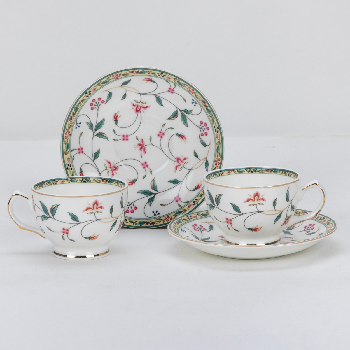 Leafy Blush & Pink Charm Cup & Saucer Set | 6 Cups, 6 Saucers & 6 Spoons