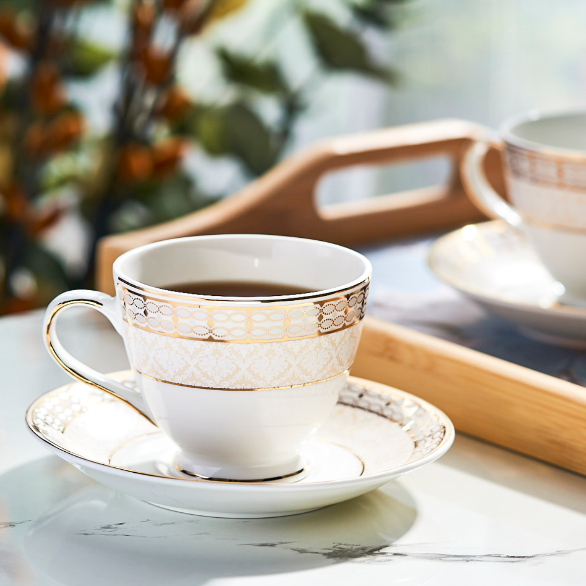 Regal Chains and Floral Charms Cup & Saucer Set | 6 Cups & 6 Saucers