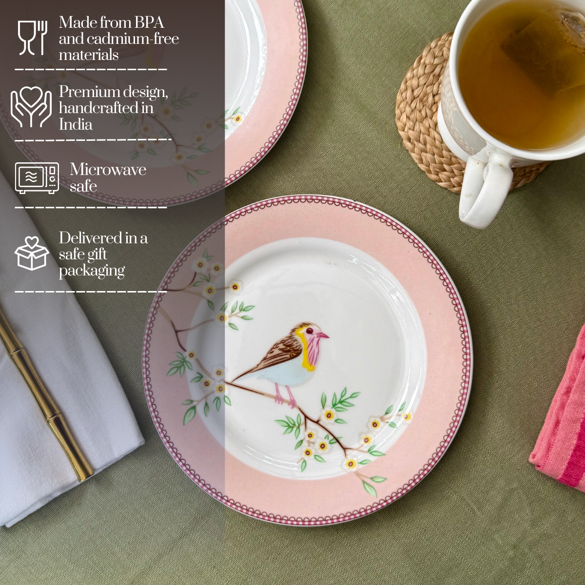 Little Birdie (Pink) snack plates - Set of 4 (7 inch each)