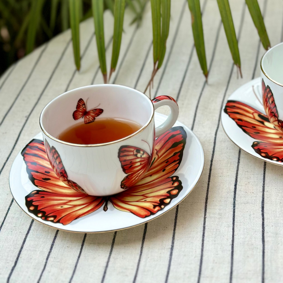 Orange Monarch Butterfly Cup & Saucer | 2 Cups & 2 Saucers | 180 ml