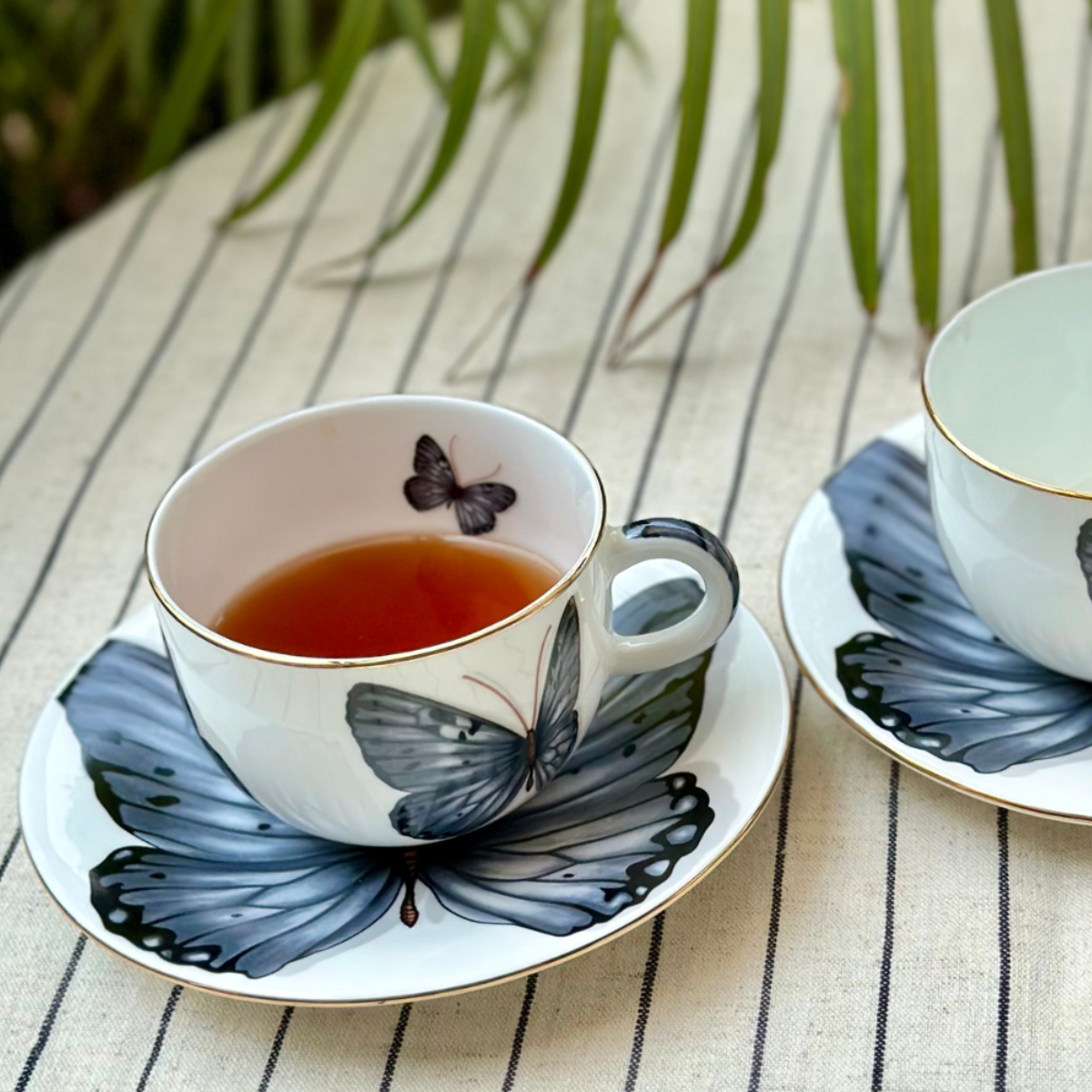 Grey Monarch Butterfly Cup & Saucer | 2 Cups & 2 Saucers | 180 ml