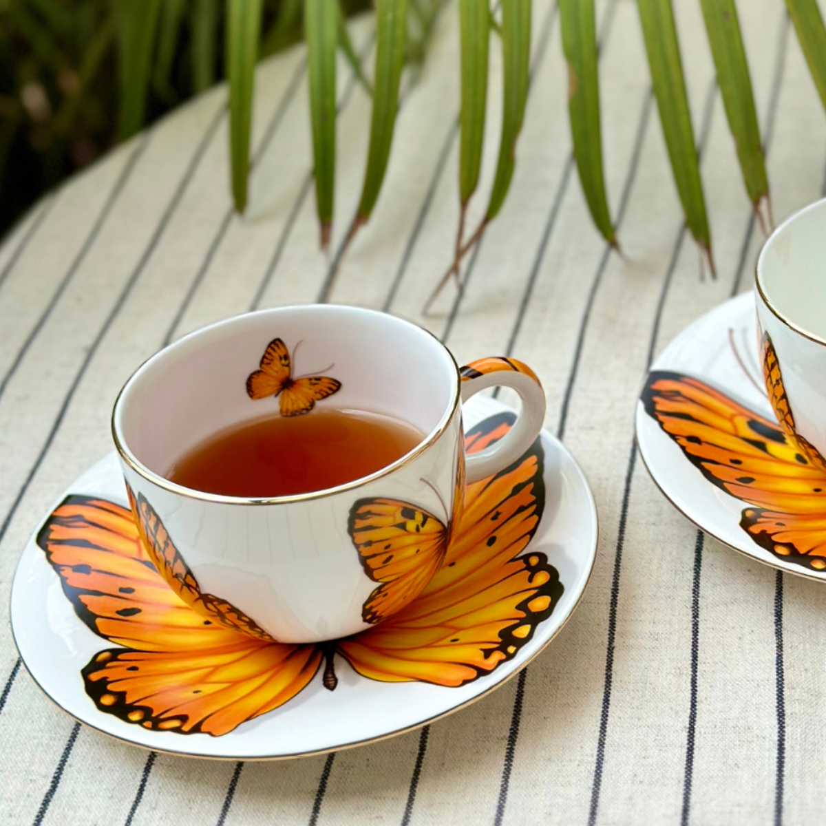 Golden Monarch Butterfly Cup & Saucer | 2 Cups & 2 Saucers | 180 ml