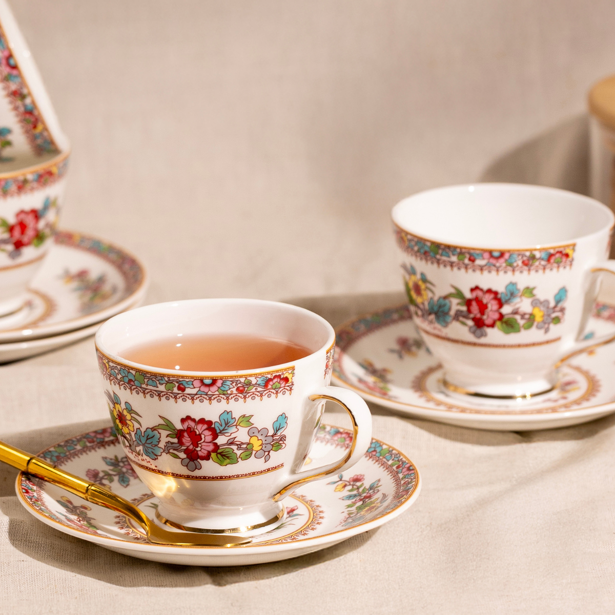 Pink Floral Hues Cup & Saucer Set | 4 Cups & 4 Saucers