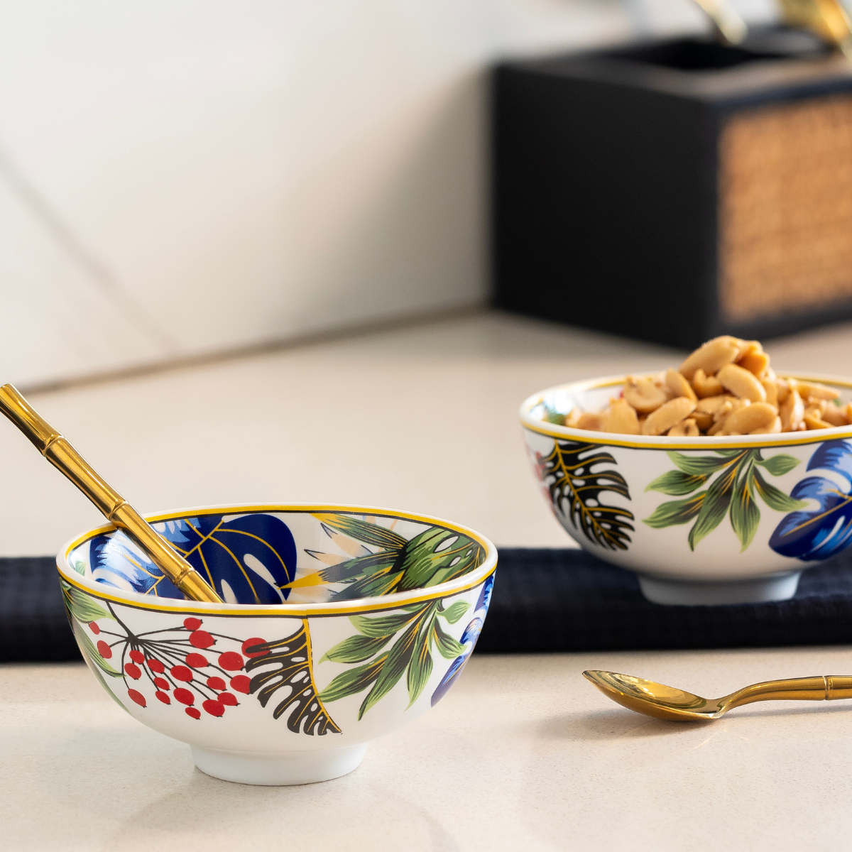 Tropical Hues Porcelain Bowls for Snacks - Set of 4 Pieces, 5 inch Wide